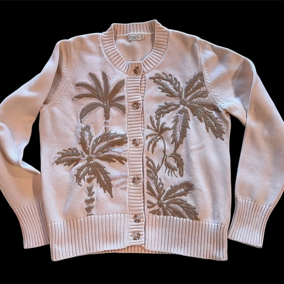 Spartina 449 Marlena Embroidered Cardigan Alabaster Palms - Picture 5 of 9